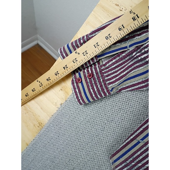 Wrangler Cowboy Cut Shirt Men 16.5-34 Burgundy Striped Western Long Tail - Picture 8 of 9